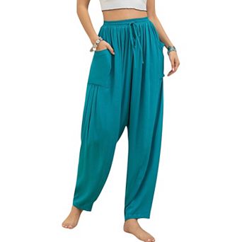 Women's Elastic Tie Detail Gathered Waist Side Pocket Relaxed Joggers