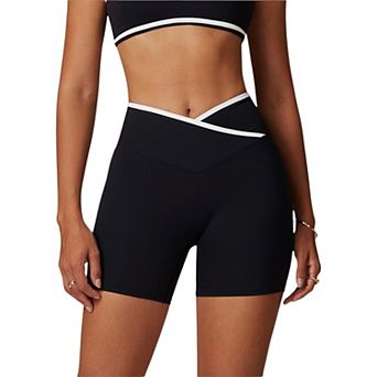 Women's High Waist Cross Band Athletic Shorts for Yoga and Training