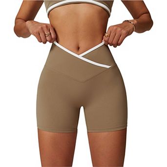 Women's High Waist Cross Band Athletic Shorts for Yoga and Training