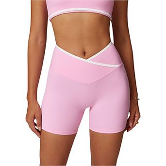 Women's High Waist Cross Band Athletic Shorts for Yoga and Training