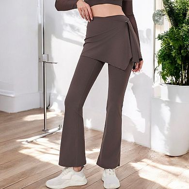 Women's High Waist Flare Pants with Layered Skirt Overlay