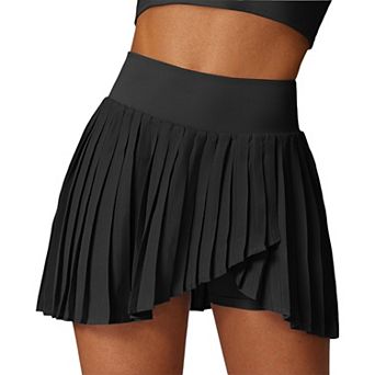 Women's High Waist Pleated Skort with Built-In Shorts and Asymmetrical Wrap Design