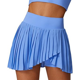 Women's High Waist Pleated Skort with Built-In Shorts and Asymmetrical Wrap Design