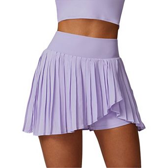 Women's High Waist Pleated Skort with Built-In Shorts and Asymmetrical Wrap Design