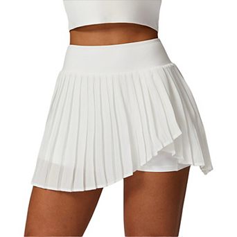 Women's High Waist Pleated Skort with Built-In Shorts and Asymmetrical Wrap Design