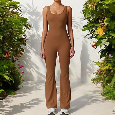 Women's Seamless Flared Bodysuit with Scoop Neck for Activewear
