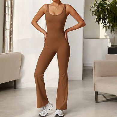Women's Seamless Flared Bodysuit with Scoop Neck for Activewear