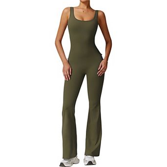 Women's Seamless Flared Bodysuit with Scoop Neck for Activewear
