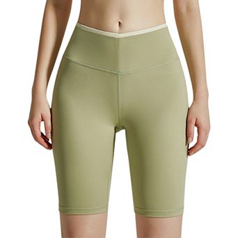 Women's High Waist Knee-Length Biker Shorts with Contrast Waistband