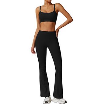 Women's High Waist Flare Yoga Pants with Side Slit Hem for Active and Casual Wear