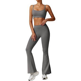 Women's High Waist Flare Yoga Pants with Side Slit Hem for Active and Casual Wear