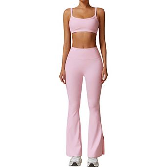 Women's High Waist Flare Yoga Pants with Side Slit Hem for Active and Casual Wear