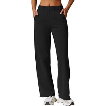 Women's Elastic Waist Wide Leg Sweatpants with Pockets for Lounge and Casual Wear
