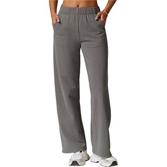 Women's Elastic Waist Wide Leg Sweatpants with Pockets for Lounge and Casual Wear