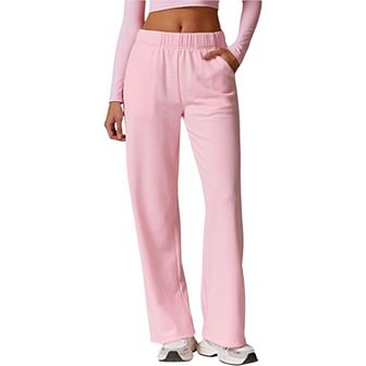 Women's Elastic Waist Wide Leg Sweatpants with Pockets for Lounge and Casual Wear