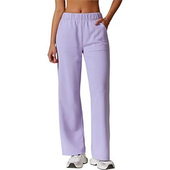 Women's Elastic Waist Wide Leg Sweatpants with Pockets for Lounge and Casual Wear