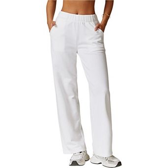 Women's Elastic Waist Wide Leg Sweatpants with Pockets for Lounge and Casual Wear
