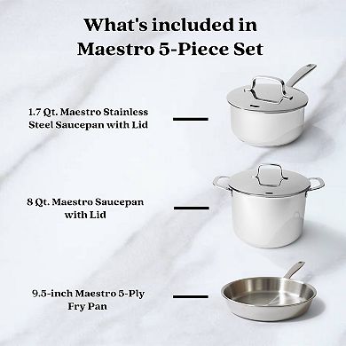 Alva Maestro 5pc Stainless Steel Cookware Set - Non-Toxic, Oven & Dishwasher Safe