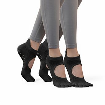 Women's 2-Pack Non-Slip Five-Toe Yoga Socks with Open Top Design for Stability and Comfort