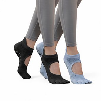 Women's 2-Pack Non-Slip Five-Toe Yoga Socks with Open Top Design for Stability and Comfort