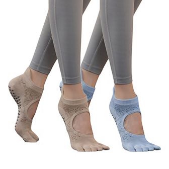 Women's 2-Pack Non-Slip Five-Toe Yoga Socks with Open Top Design for Stability and Comfort