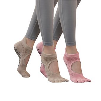 Women's 2-Pack Non-Slip Five-Toe Yoga Socks with Open Top Design for Stability and Comfort