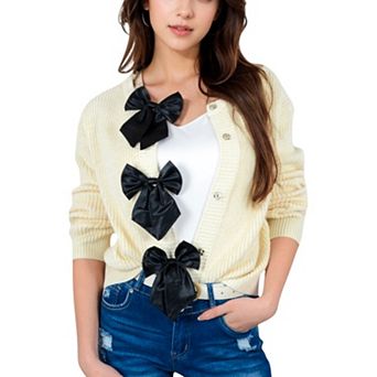 Women's Open Front Cardigan with Bow Detail and Relaxed Fit