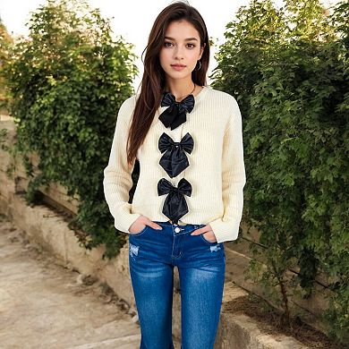 Women's Open Front Cardigan with Bow Detail and Relaxed Fit