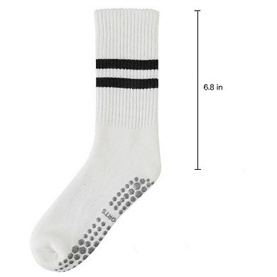 Women's Crew Socks 3-Pack with Athletic Stripe Design and Non-Slip Grips