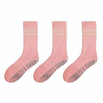 Women's Crew Socks 3-Pack with Athletic Stripe Design and Non-Slip Grips