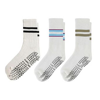 Women's Crew Socks 3-Pack with Athletic Stripe Design and Non-Slip Grips