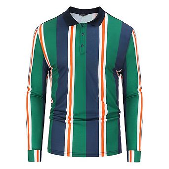 Mens Polo Shirts Vintage Vertical Striped Lapel Collar Button Down Golf Football Sports T Shirt