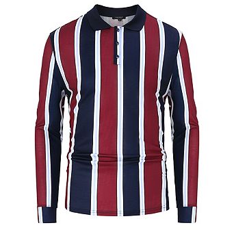 Mens Polo Shirts Vintage Vertical Striped Lapel Collar Button Down Golf Football Sports T Shirt