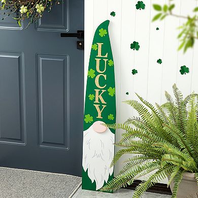 Glitzhome 42"H St. Patrick's Handcrafted Wooden Gnome Porch Decor