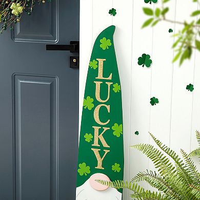 Glitzhome 42"H St. Patrick's Handcrafted Wooden Gnome Porch Decor
