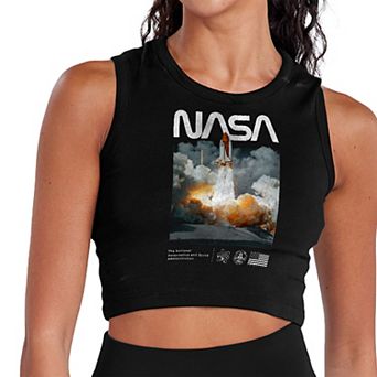 Juniors' NASA Lift-Off Black Space Mission Cropped Tank