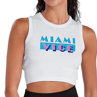 Juniors' Miami Vice Neon Retro Logo Cropped Tank