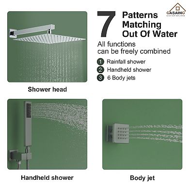 Luxury 3-Spray 12 in. 2.5 GPM Wall Mount Dual Shower Head and Handheld Shower Head with 6 Body Jets