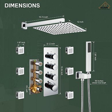 Luxury 3-Spray 12 in. 2.5 GPM Wall Mount Dual Shower Head and Handheld Shower Head with 6 Body Jets