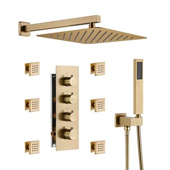 Luxury 3-Spray 12 in 2.5 GPM Wall Mount Dual Shower Head and Handheld Shower Head with 6 Body Jets