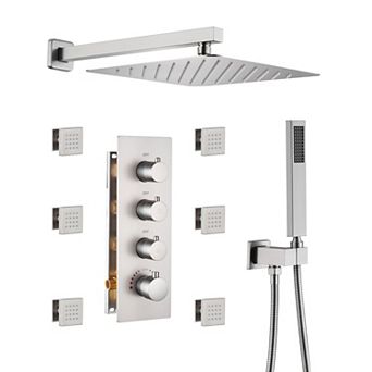 Luxury 3-Spray 12 in 2.5 GPM Wall Mount Dual Shower Head and Handheld Shower Head with 6 Body Jets