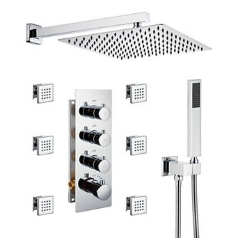 Luxury 3-Spray 12 in 2.5 GPM Wall Mount Dual Shower Head and Handheld Shower Head with 6 Body Jets
