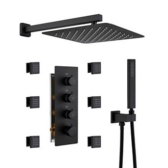 Luxury 3-Spray 12 in 2.5 GPM Wall Mount Dual Shower Head and Handheld Shower Head with 6 Body Jets