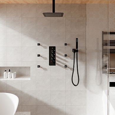Luxury Thermostatic 3-Spray 12 in. Dual Shower Head Ceiling Mount Fixed and Handheld Shower Head