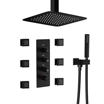 Luxury Thermostatic 3-Spray 12 in Dual Shower Head Ceiling Mount Fixed and Handheld Shower Head