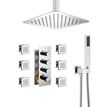 Luxury Thermostatic 3-Spray 12 in Dual Shower Head Ceiling Mount Fixed and Handheld Shower Head