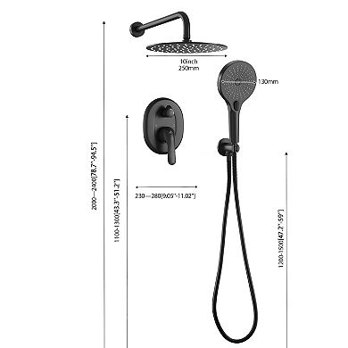2-Spray Patterns 10 in. Wall Mount Handheld Shower Head 1.8 GPM in Matte Black