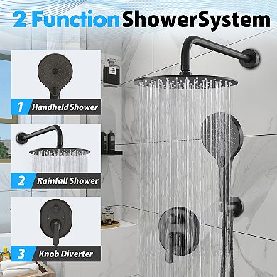 2-Spray Patterns 10 in. Wall Mount Handheld Shower Head 1.8 GPM in Matte Black