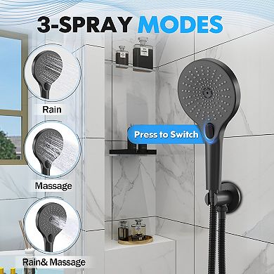 3-Spray Patterns Wall Mount Handheld Shower Head with Tub Faucet and 10 in. Shower Head