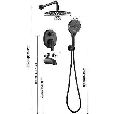 3-Spray Patterns Wall Mount Handheld Shower Head with Tub Faucet and 10 in. Shower Head